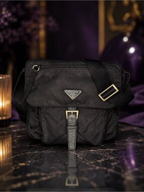 Prada Vintage Y2K Black Nylon Crossbody Bag | Tessuto Messenger Shoulder Bag